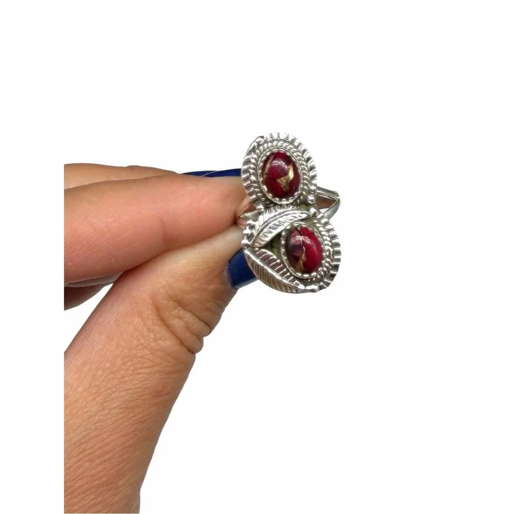 Red Rose Dahlia Kingman Turquoise Ring Size 6.5 Solid 925 Sterling Silver